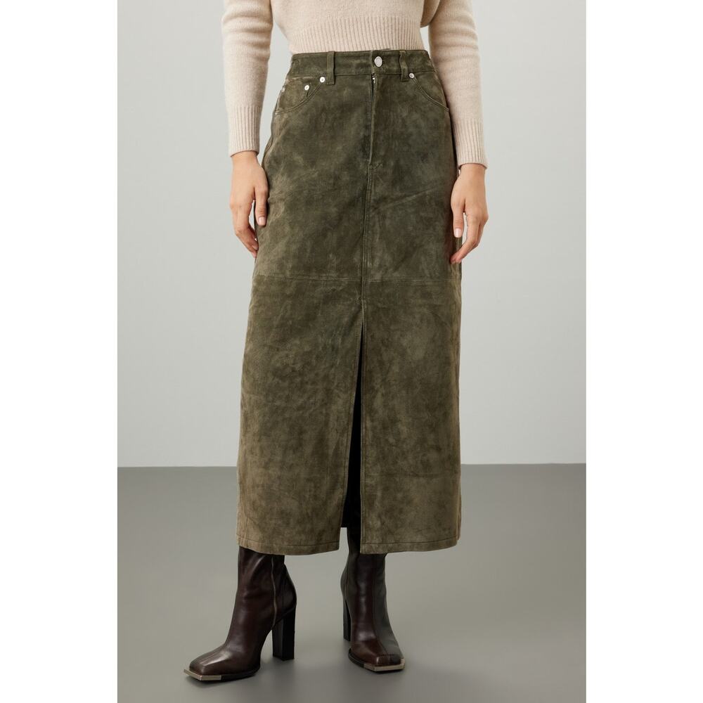 BlankNYC Hunter Green Retro Suede Leather Front Slit Pencil Midi Skirt Size 27 - Picture 1 of 16